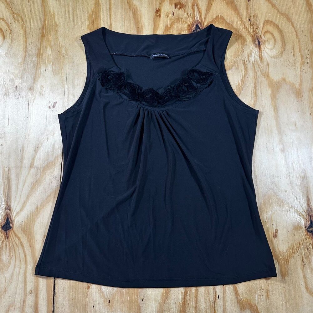Meredith Matthews Black Rosette Accent Tank Top - Size Large